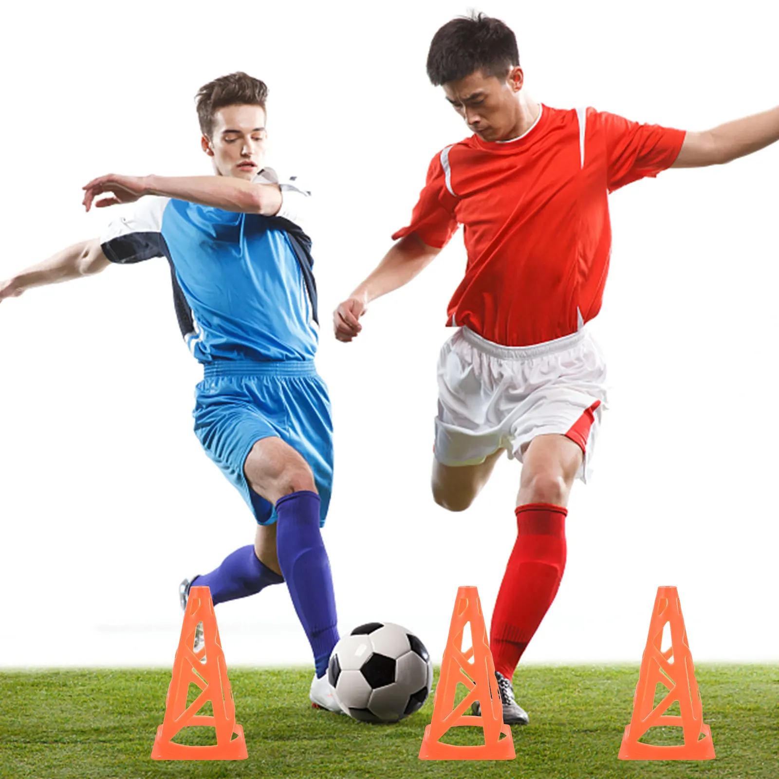 

10 Marker Cones 23CM Bright Foldable Collapsible Slotted Windproof Stack Carry Store Football Baseball Training