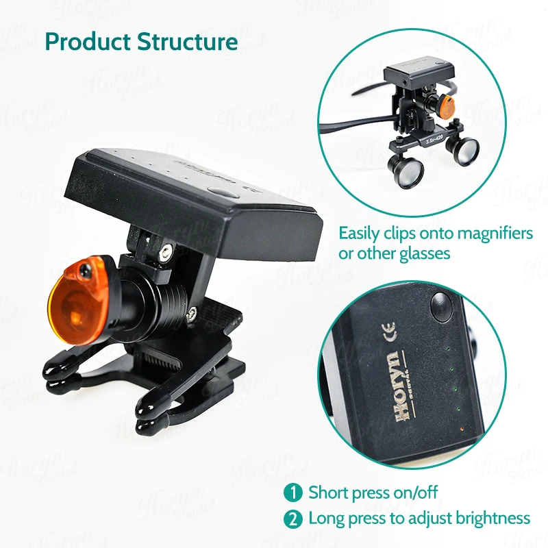 Faro dentale a LED wireless da 5 W con luce binoculare portatile a clip per lente d'ingrandimento medica da laboratorio con lente d'ingrandimento per dentista