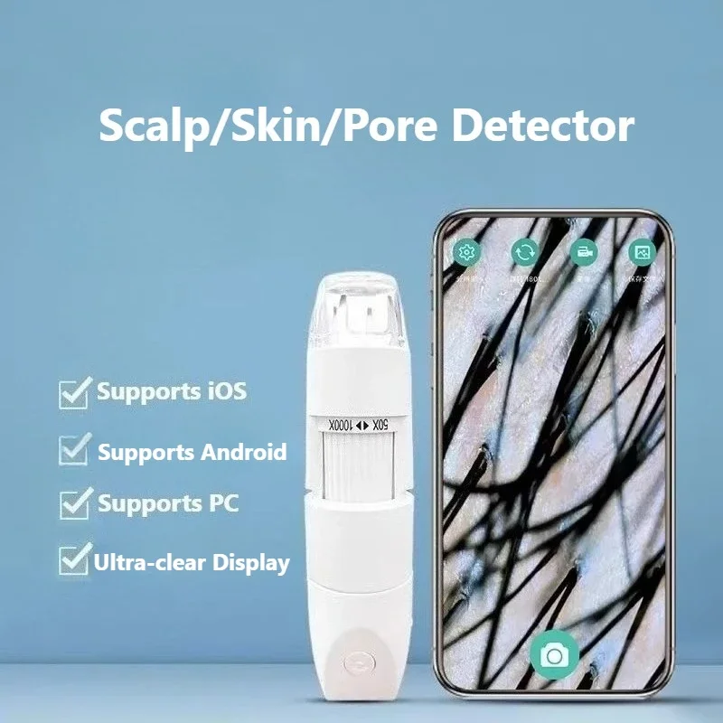 200MP Handheld Wireless Scalp/Skin/Pore Detector – IOS/Android/PC Compatible Can Take Photos Record Videos Skin Lens