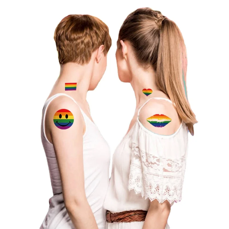 ملصقات وشم مؤقتة وهمية مثليه مثلي الجنس مقاوم للماء قوس قزح العلم الوجه الوشم الساق الذراع هيئة الفن للجنسين الوشم ملصق