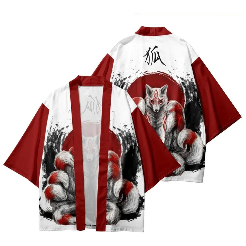 

Kimono estampado de dibujos animados de zorro de nueve colas para verano nuevos hombres mujeres Clothing shirt