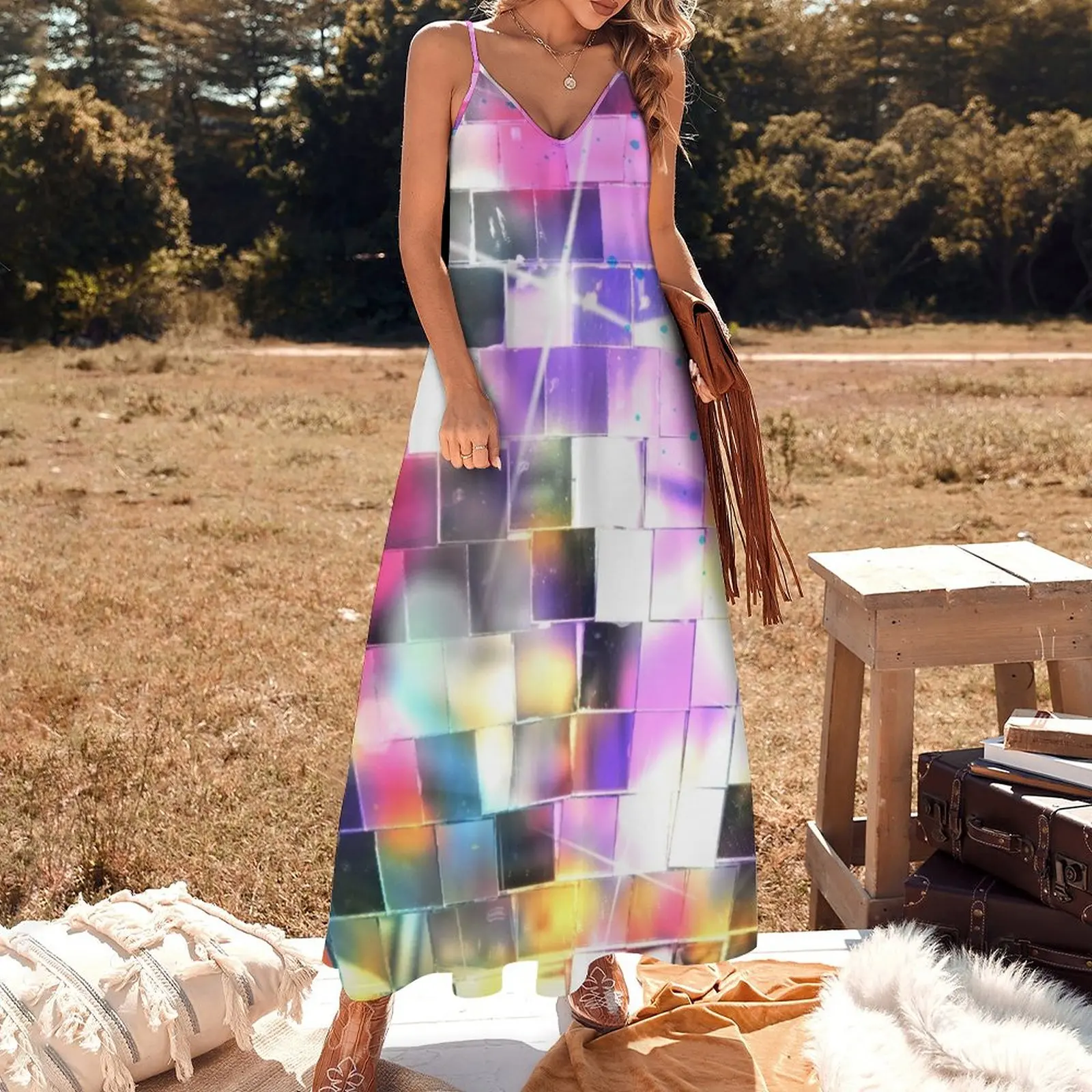 Colourful Disco Ball Sleeveless Dress purple dress long sleeve dresses Women's skirt