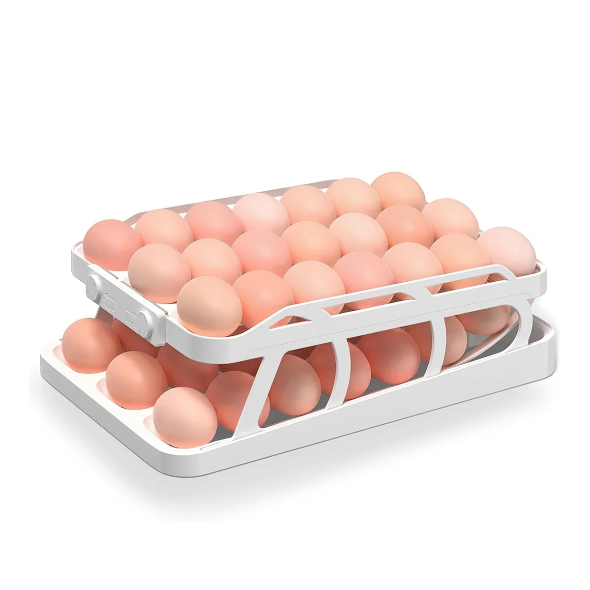 45 Eggs Holder for Fridge, 3 Rows Egg Dispenser,Freshness Ensured with Time Recorder,Space-Saving Rolling Eggs Organizer