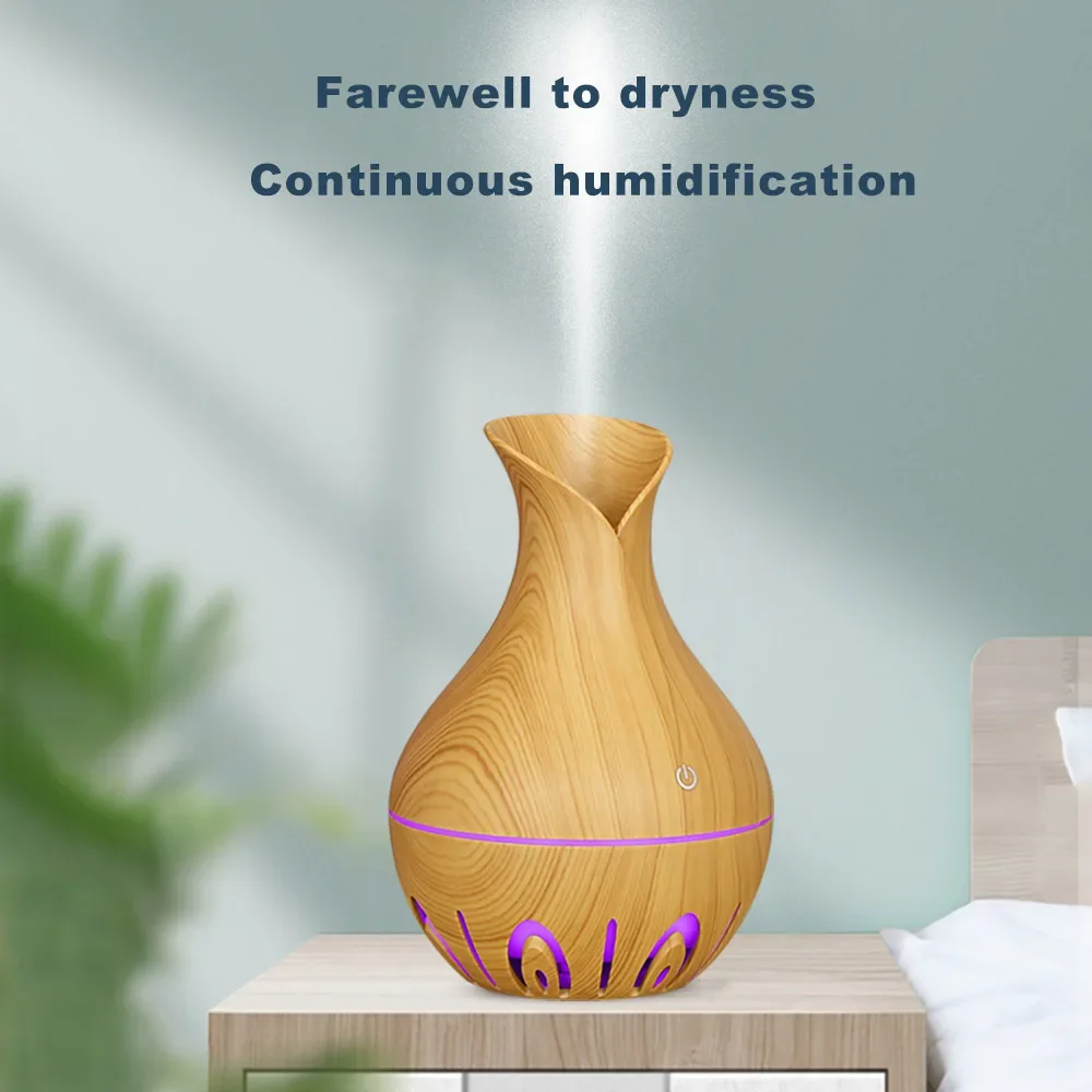 Humidificador de aire eléctrico USB, Mini difusor de Aroma de grano de madera de 130ML con LED, aromaterapia de aceites esenciales para paneles solares del hogar