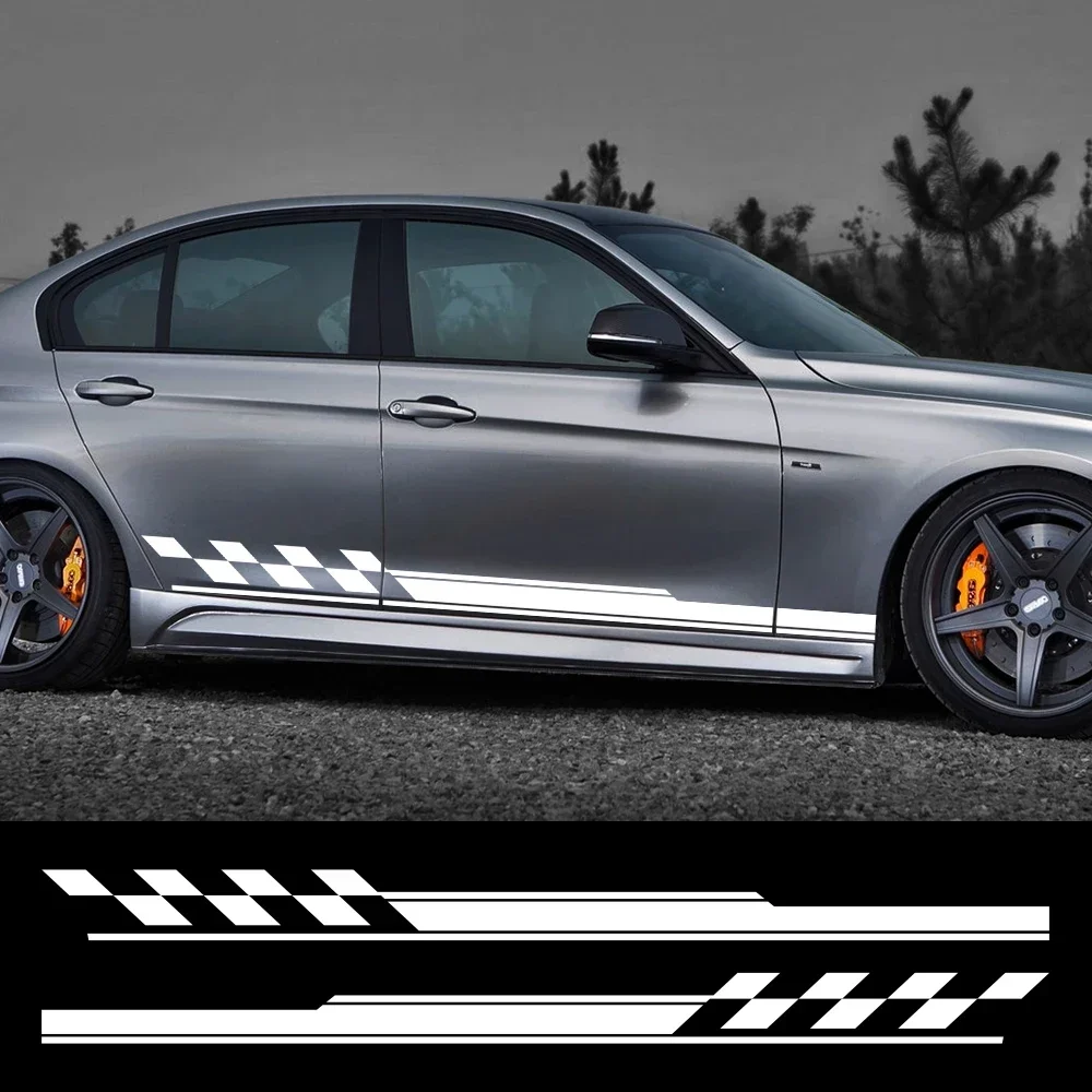 2Pcs Checkerboard Racing Stripe Car Side Decals, Removable Vinyl Stickers, Universal Vehicle Exterior Decor, Auto Tuning Styling
