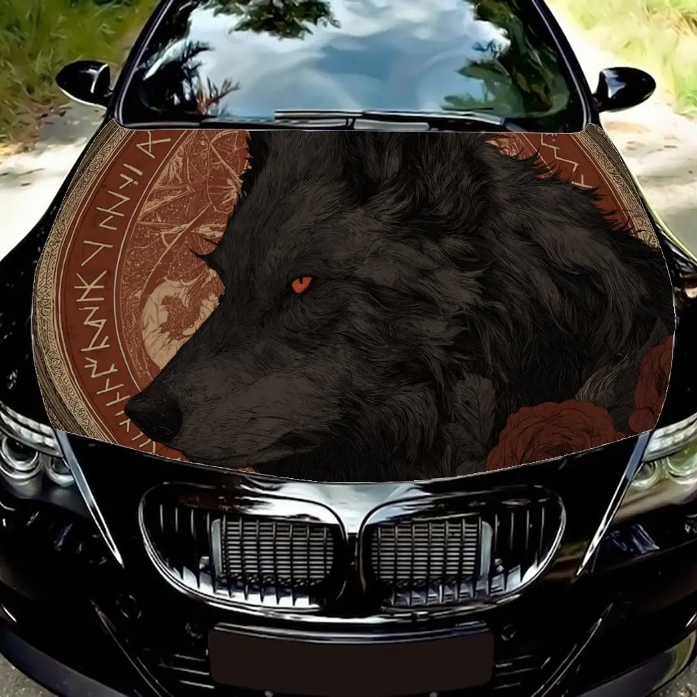 

Black Wolf with Runes,Car Hood Decal, Self-Adhesive Waterproof PVC Car hood Sticker,Car Decoration Scratch Resistant Sticker Pro