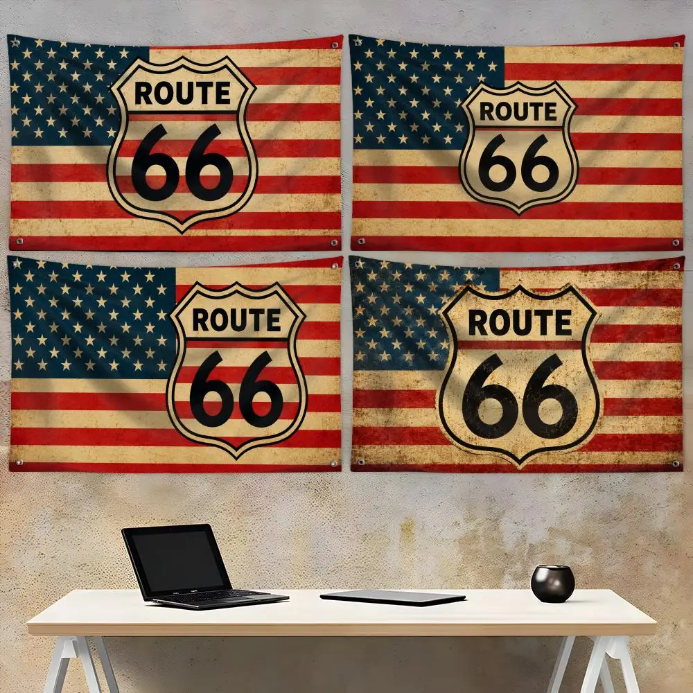Route Highway 66 Flag Flags Fade-Resistant Fabric Garden Flag | Outdoor Hanging Sign for Shop Home