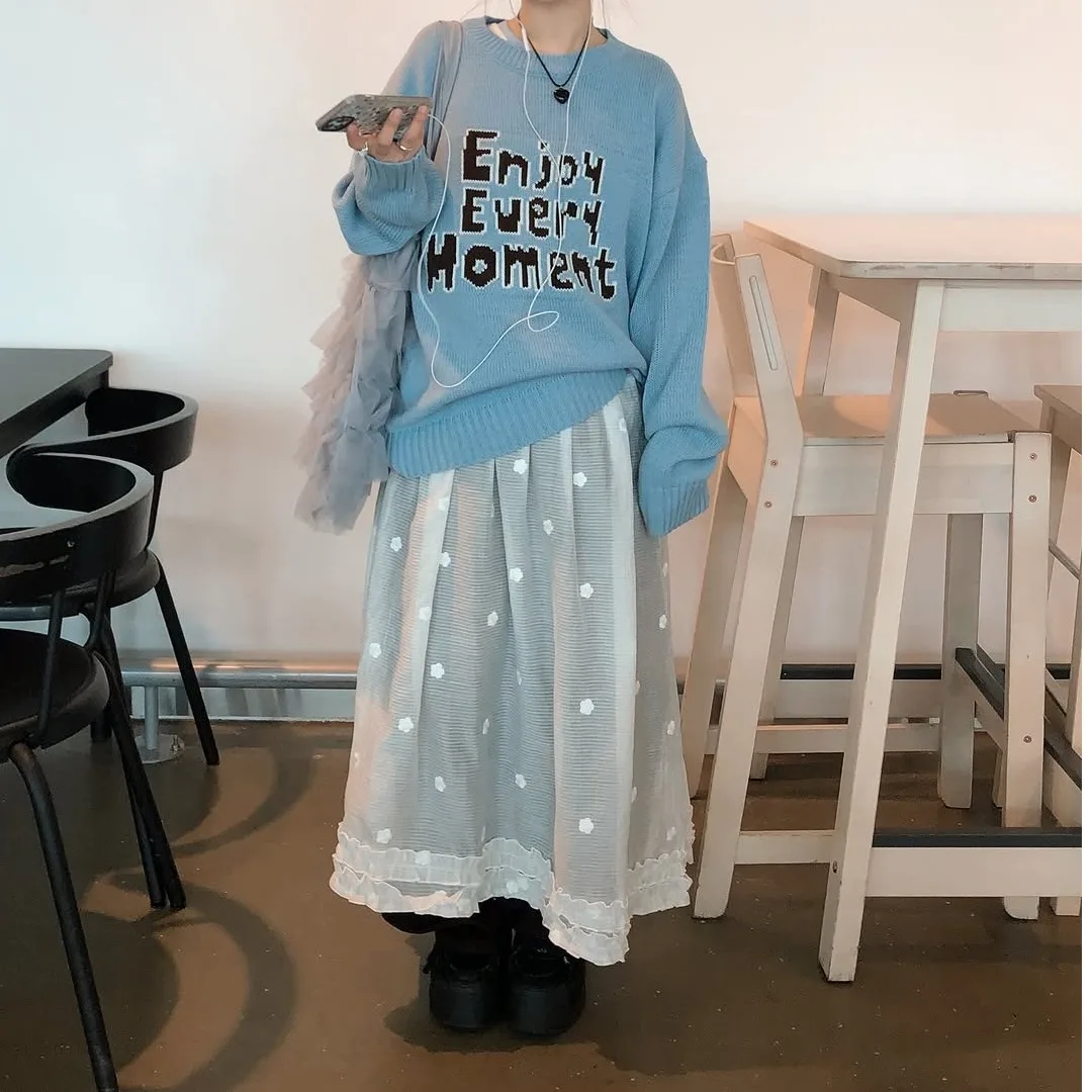 Korean Style Chic Summer 2026 Fashionable Versatile Casual Mesh 3D Flower Half Skirt Women's Midi Skirt with Poodle 