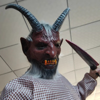 asdh8@Krampus Demon Mask Christmas Horror Monster Costume Head Cover Halloween Party Horror Horned Devil Mask Haunted House Pran
