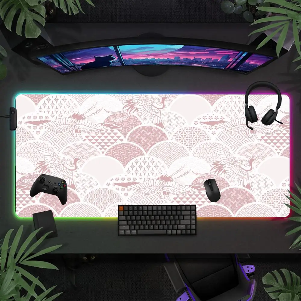 

Japan Style Texture RGB Gaming Mouse Pad Desk Mat HD Gamer Accessories Large LED Light Mousepad PC Computer Carpet with Backlit