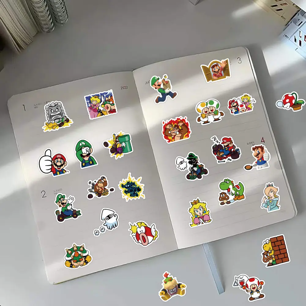 Juego de animación de dibujos animados de Super Mario bross, pegatina impermeable de graffiti de personalidad creativa circundante para niños, regalo de vacaciones