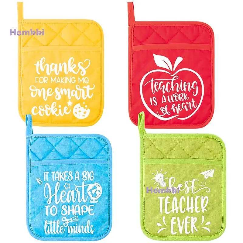 

4 шт., термостойкие кухонные подставки, держатели для кастрюль, варежка для духовки для выпечки, подарки для учителя, кухонные аксессуары