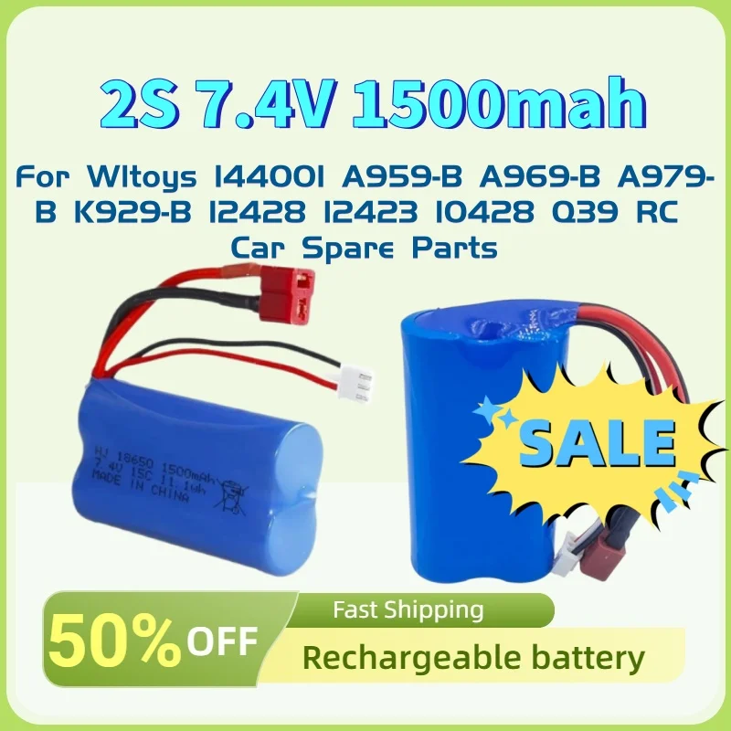 

2S 7.4V 1500mah New Li-ion Battery 18650 for Wltoys 144001 A959-B A969-B A979-B K929-B 12428 12423 10428 Q39 RC Car Spare Parts