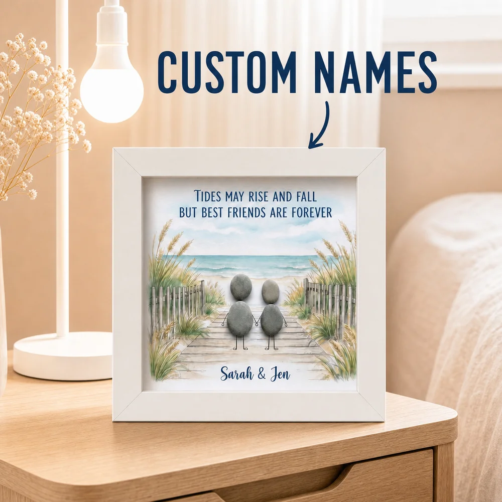 Customizable Bestie Pebble Art Picture Frame,Personalized Friend Names,Friendship Gift,Holiday Occasion,Table Countertop Decor