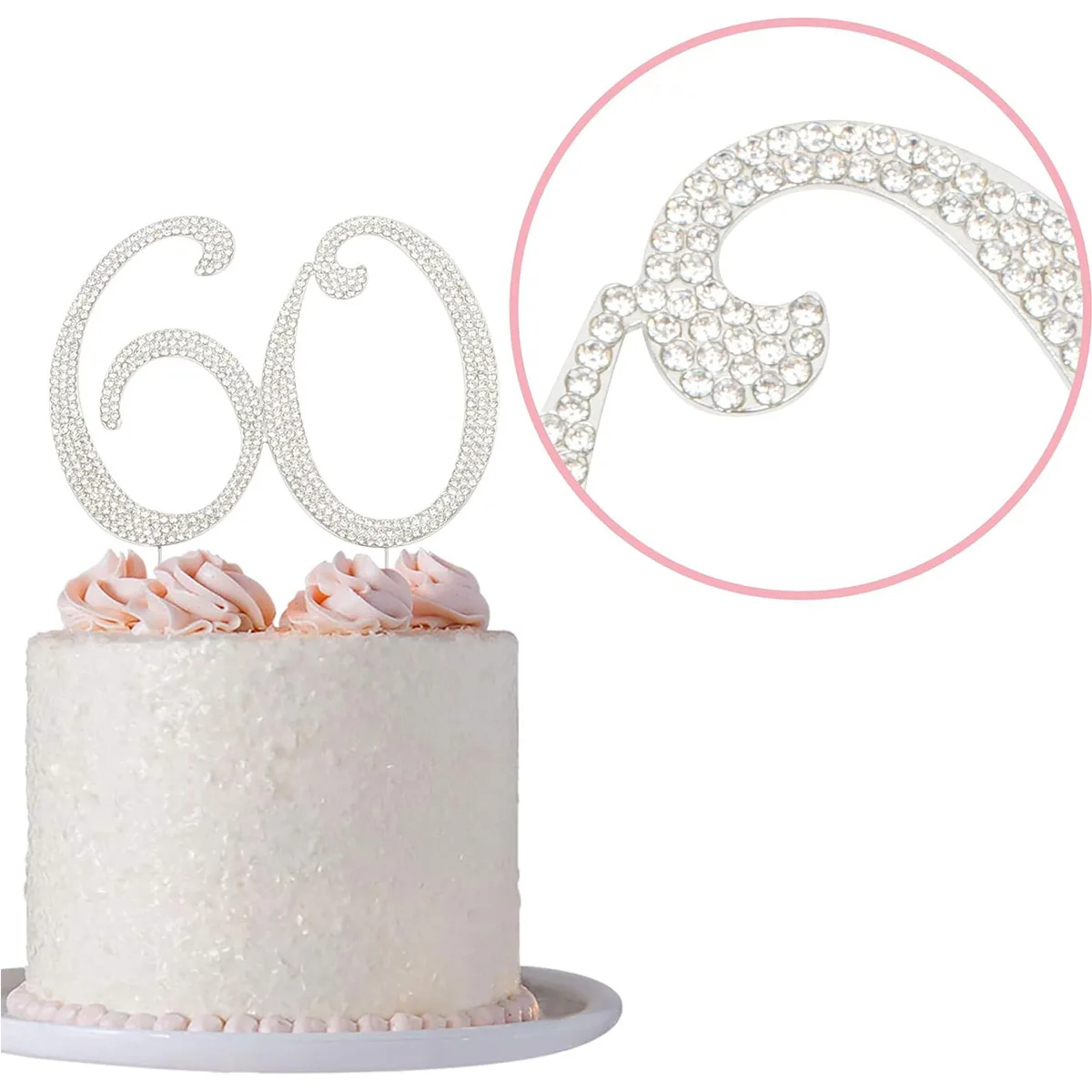 60 Sprankelende Strass Decoratie Cake Topper - Premium Zilver Metaal-60ste Verjaardag Of Jubileumfeest Maakt Een Geweldige Centerpie