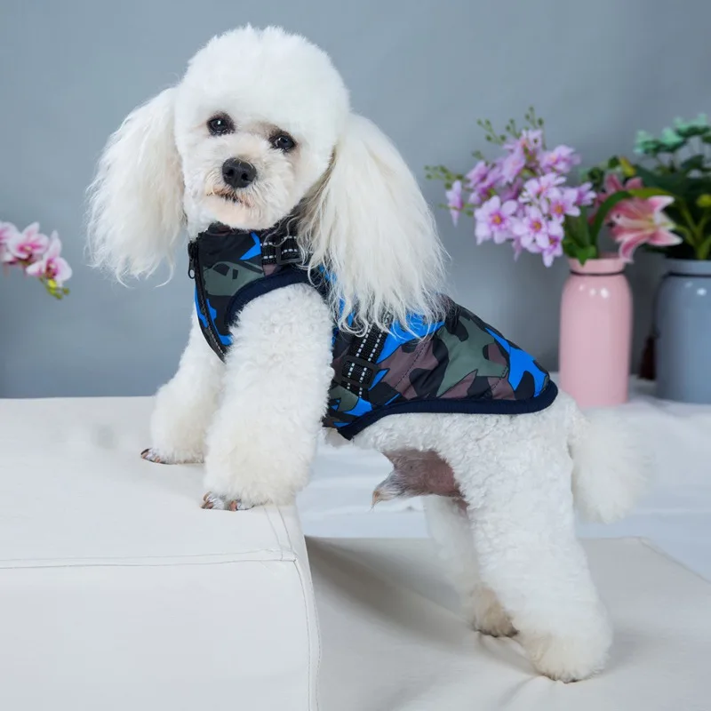 Camouflage Winter Pet Dog Jacket With Harness Warm Dog Clothes for Small Large Dogs Chihuahua Waterproof Coat Labrador Outfits