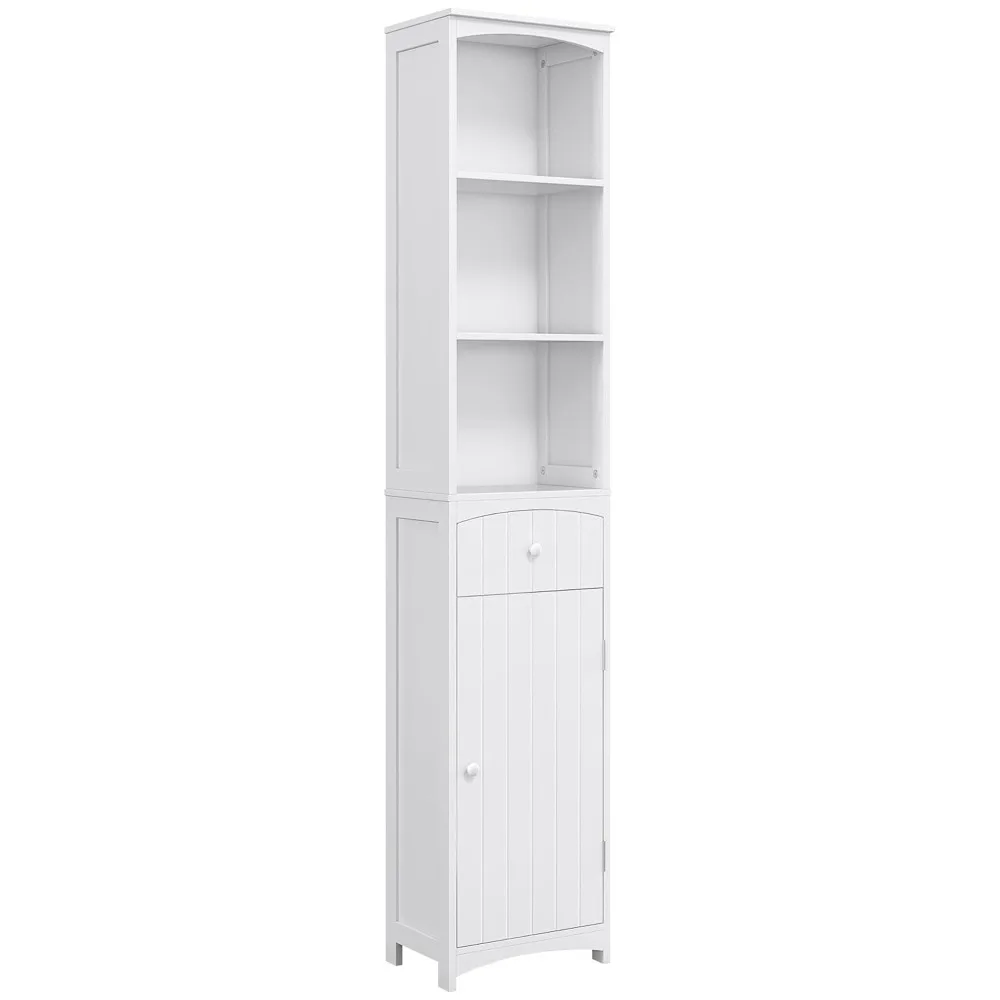 

Bathroom Storage Cabinet, Free Standing Bathroom Storage Unit, Tall Linen Tower with 3-Tier Shelves and Drawer, Customized