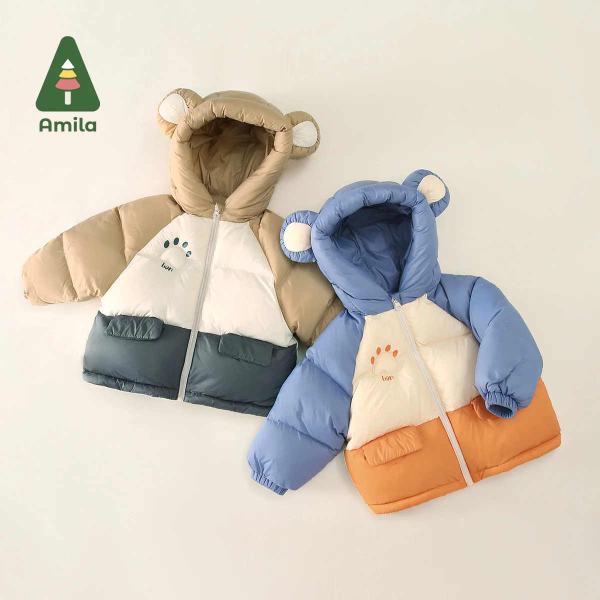 Amila Baby Down Jacket 2024 Winter New Medium Style Warm Boys and Girls Casual Jacket Zipper Hooded Costume 0-10โ