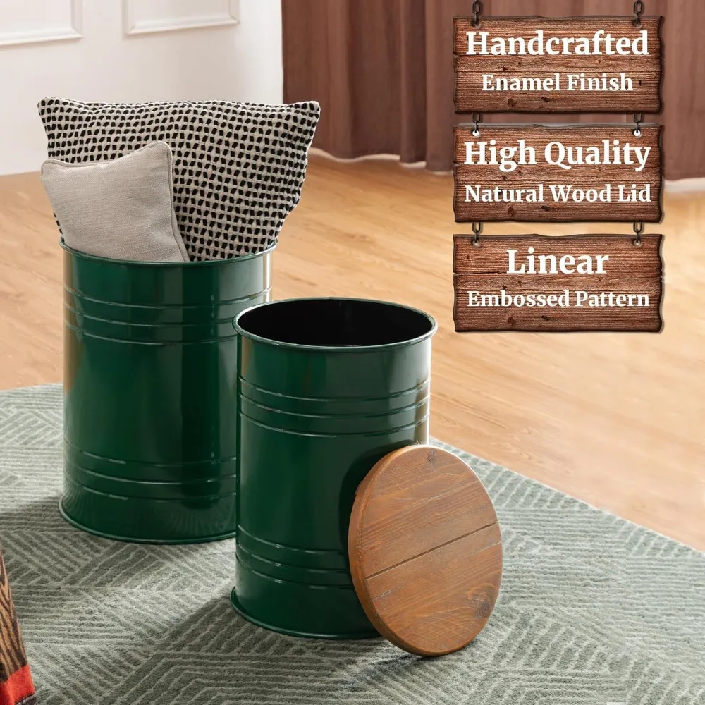 مجموعة طاولات متداخلة على طراز المزرعة، طاولات قهوة معدنية مستديرة مع مساحة تخزين، طاولات نهاية مميزة مكونة من قطعتين لغرفة المعيشة #5