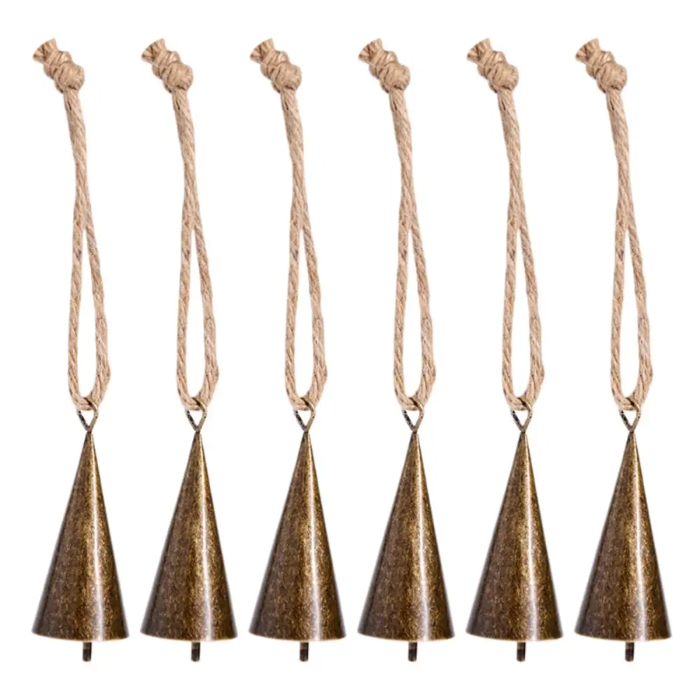 Vintage Hangable Christmas Cone Metal Bell Conical Antique Finished Hanging Bell Durable Hollow Craft Bell Festival Ornament