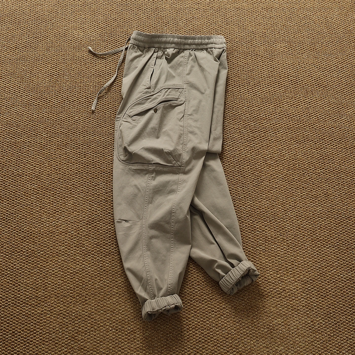 ملابس سميكة من القطن المنسوج المطاطي للرجال مع جيوب متعددة وطماق فضفاضة #4