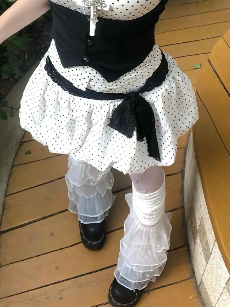 New Subculture 2000s Aesthetic 3 Piece Set Women Chic Polka Dot Tops + Black Vest + Mini Skirts Harajuku Y2k High Street Outfits view 3