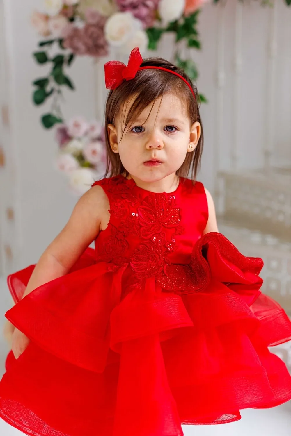 Customised Color Organza Layered Flower Girl Dress Tulle Puffy Tiered Appliques for Little Baby Girls Birthday Party Gowns