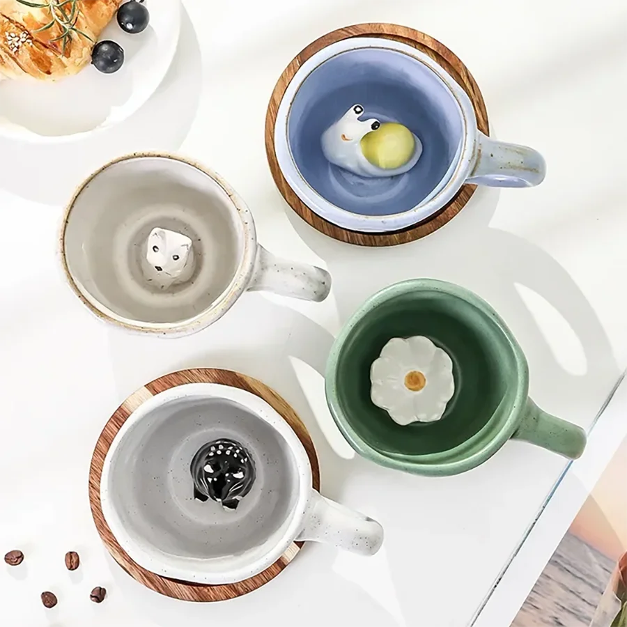 Cartoon 3D Animal Mugs Handmade Snail Cat Dog Daisy Cups Ceramic Kitchen Drinkware Cute Big Coffee Tea Mug Cup Fun Birthday Gift