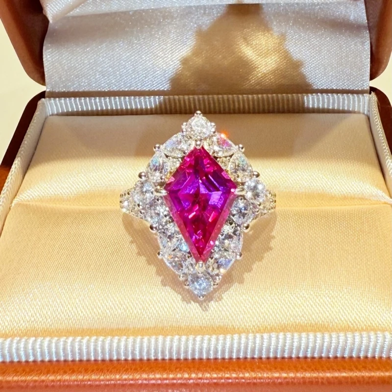 

BELLUX Высококачественные ювелирные изделия, кольцо с рубином, розовый воздушный змей, блестящий бриллиант, модное женское кольцо на каждый день, серебряное кольцо с синтетическим цирконом