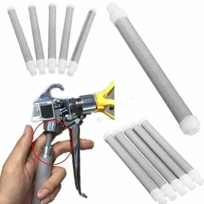 Kit filtri per pistola a spruzzo Airless da 5/10 pezzi 50Mesh 10cm di lunghezza Set di filtri per pistola a spruzzo Wagner resistenti alla corrosione in acciaio inossidabile