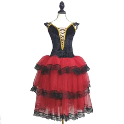 Ballet Skirt For Girls Women Adults Spanish Dress Ballet Dance Performance Costumes Professional Tutus Red Long Romantic Tutu