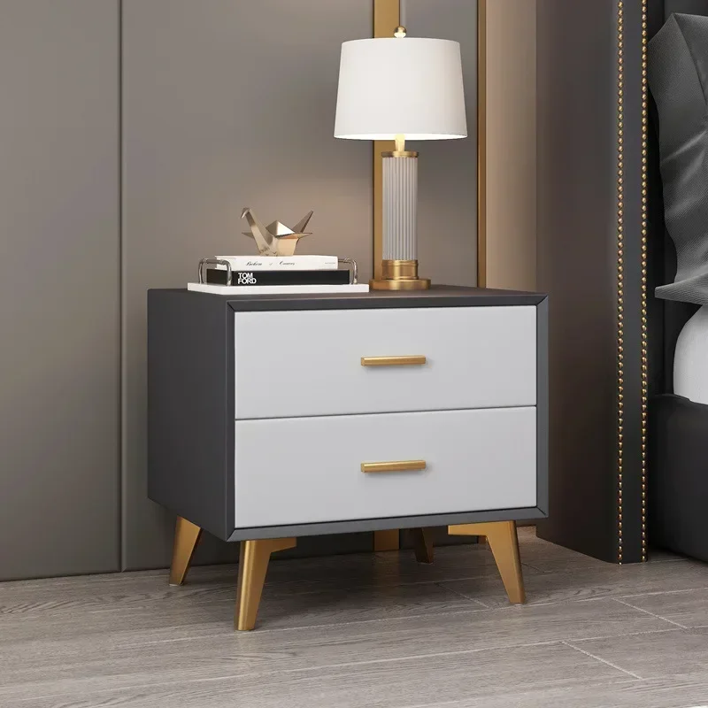 طاولات بجانب السرير من الخشب الصلب الحديث لتخزين غرفة النوم، حوامل ليلية فنية من الجلد، درجين لغرفة المعيشة، أثاث غرفة النوم #5