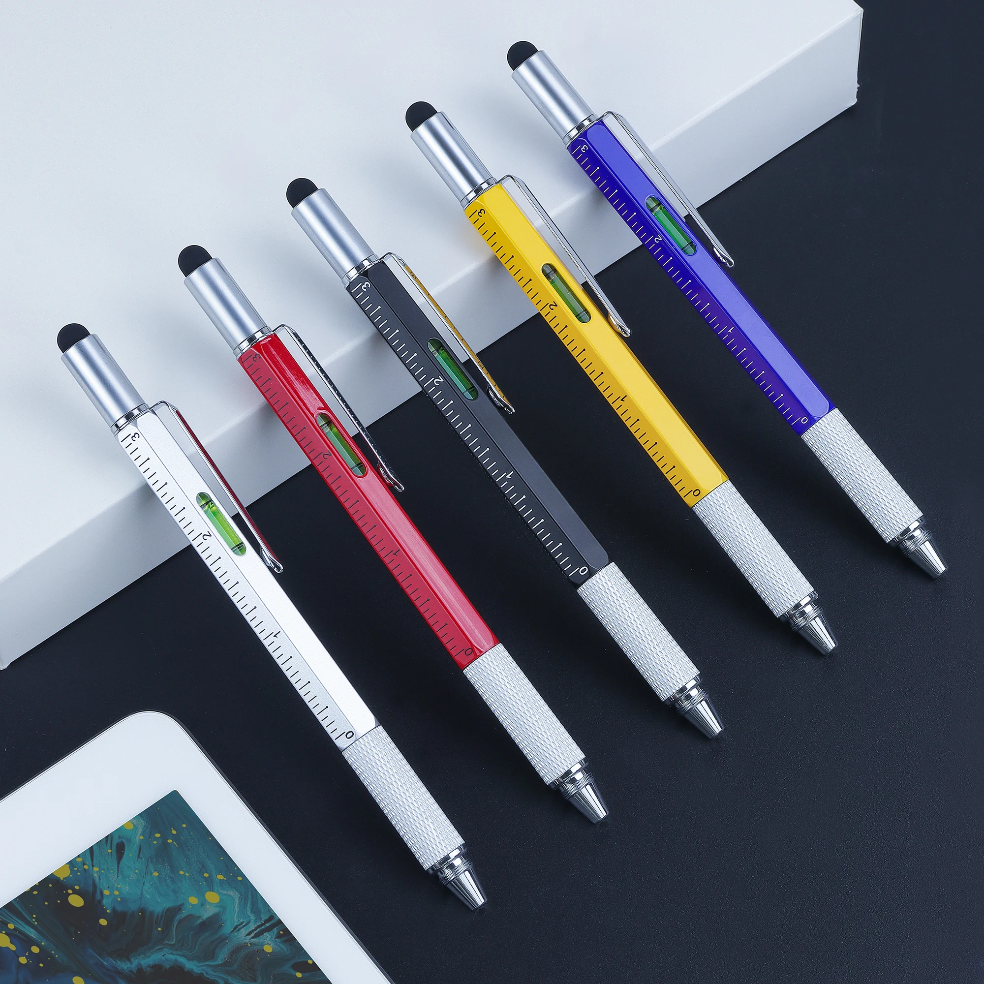 3 Pcs 6 in 1 Multifunction tool Pen Touch Screen Stylus with Screwdriver Ruler Levelgauge Refillable Ballpoint Pencil All in One