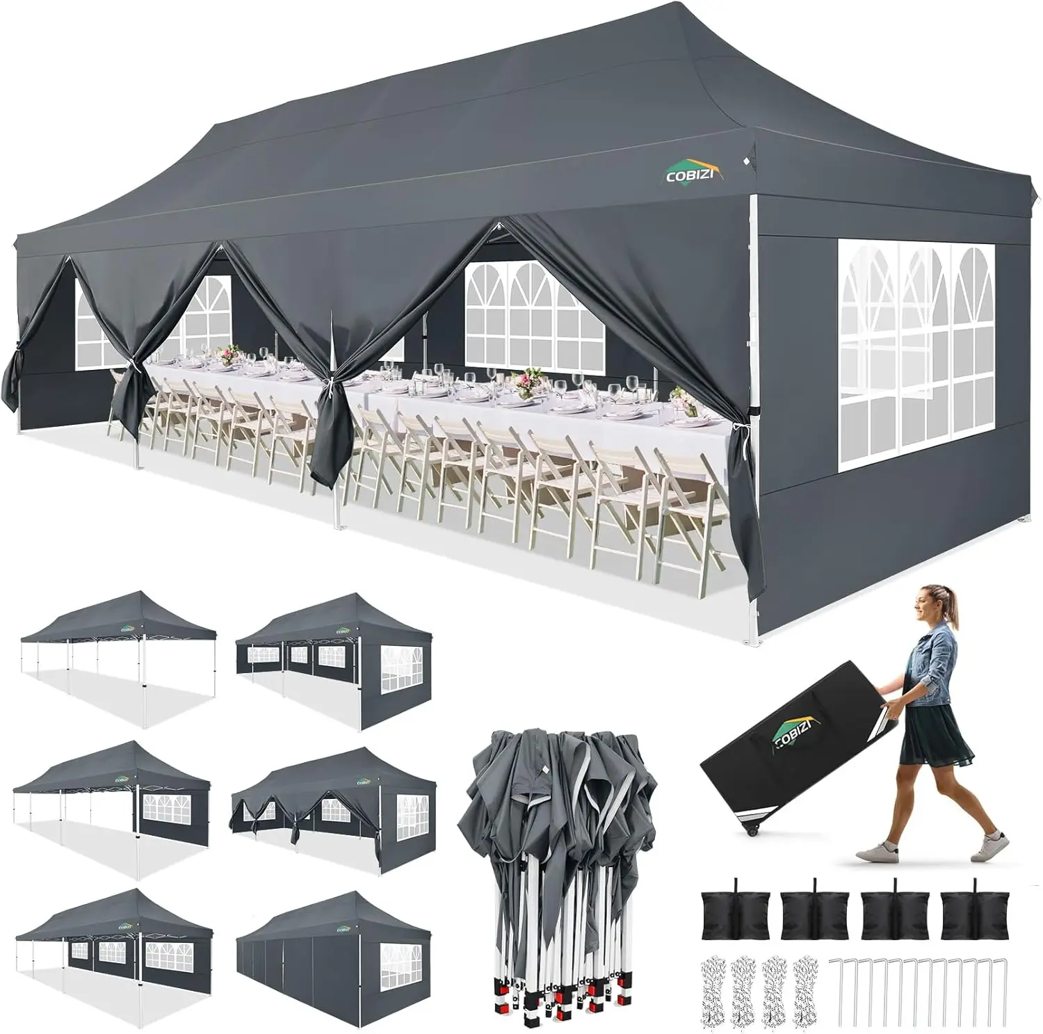 Pop up Canopy with 8 Removable Sidewalls, Outdoor Canopy Waterproof Commercial Tents for Parties Wedding, with Upgrade Raised To