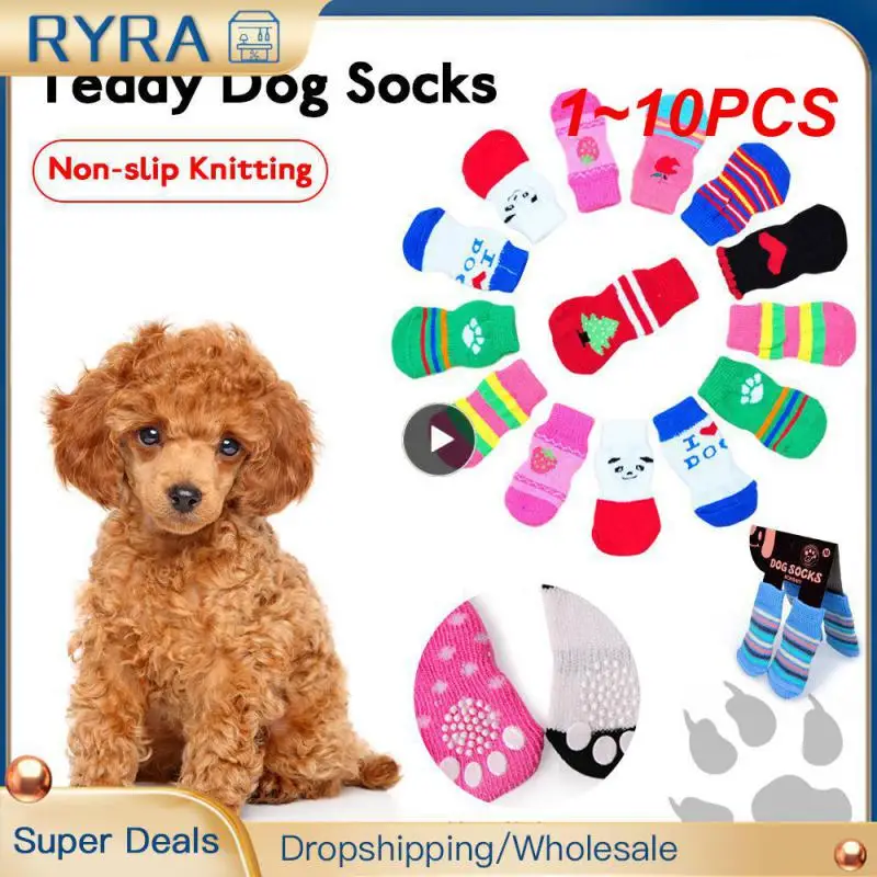 1~10PCS /Set Pet Socks Non-slip Knitted Dog Socks Cute Puppy Dog Knit Socks Winter Warm Socks Teddy Pet Wool Socks Random