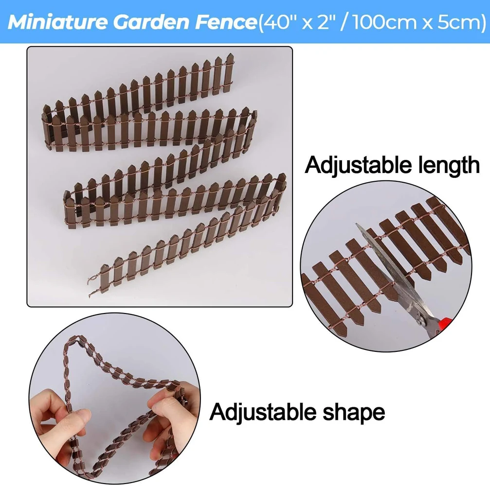 100x5cm Mini Wooden Fence Miniature DIY Fairy Garden Accessories Wood Barrier Dollhouse Showcase Craft Home Terrarium Decoration