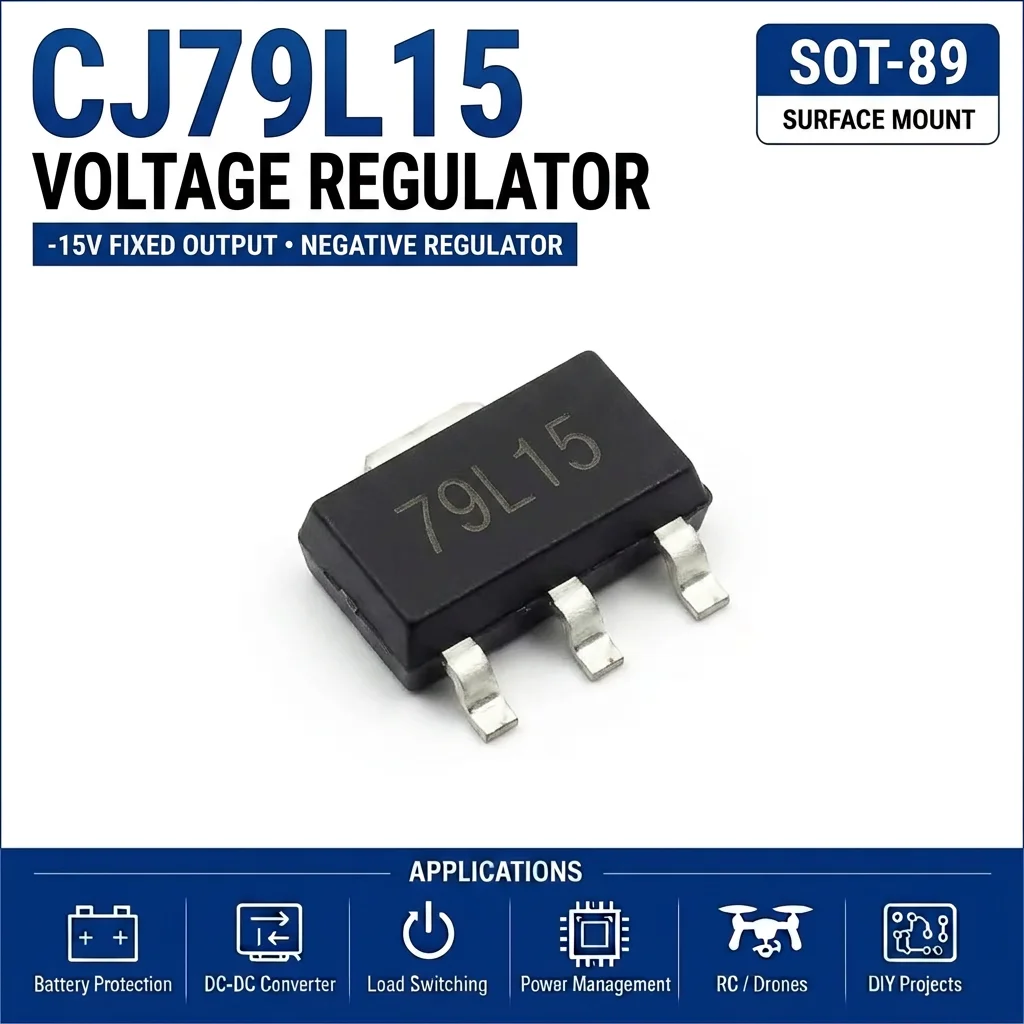(100 pcs) CJ79L15 (Marking 79L15) SOT-89 - Negative Voltage Regulator -15V 100mA