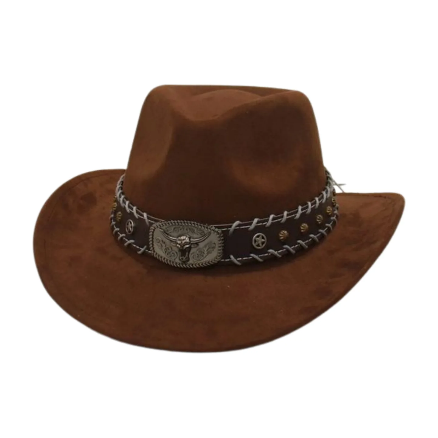 

Wide Brim Western Cowboy Hat for Men Women Retro Felt Fedora Cap Bull Head Rivet Belt Punk Jazz Hat Party Cosplay Costume Gift