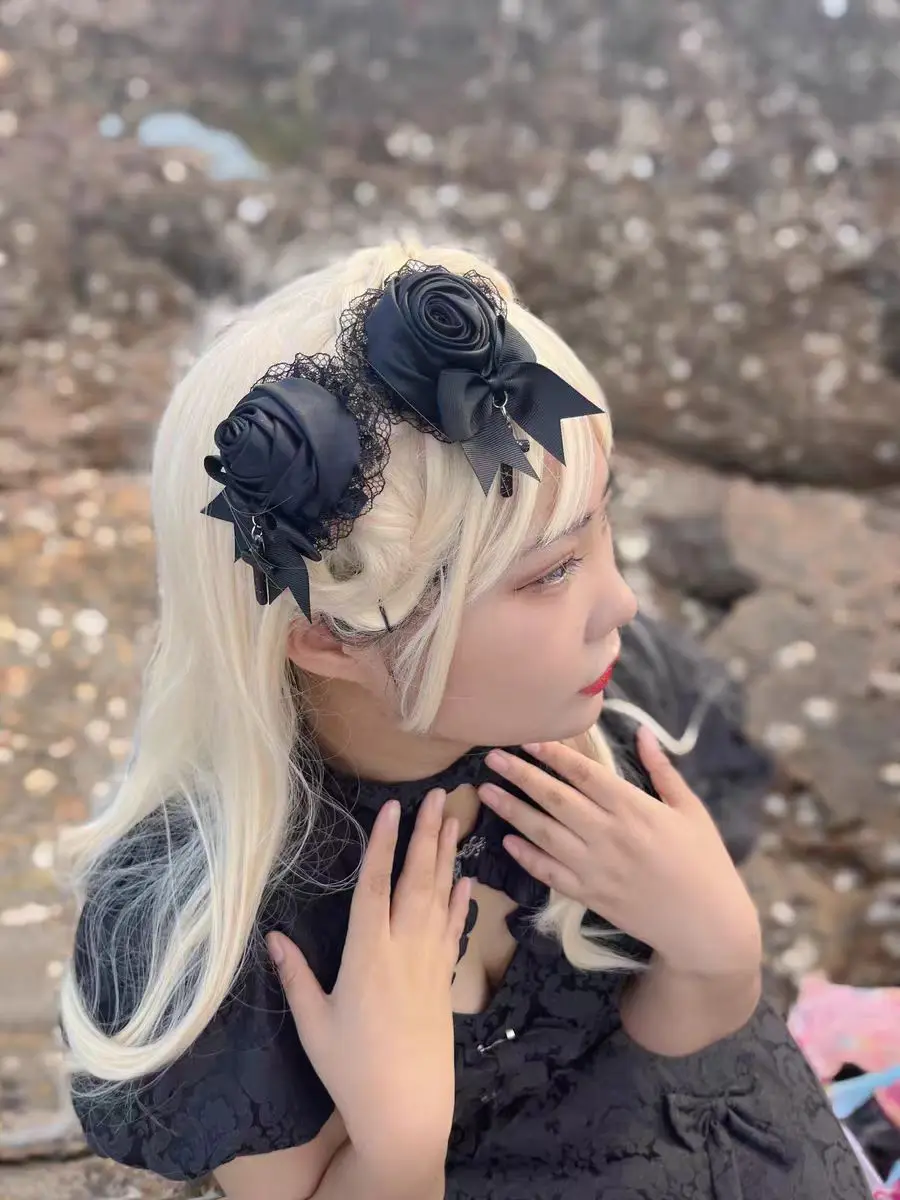 Y2K 걸스 블랙 레이스 새틴 보우 헤어 클립 손수 머리핀 고딕 다크 크로스 헤어웨어 크리스마스 선물 카와이 액세서리