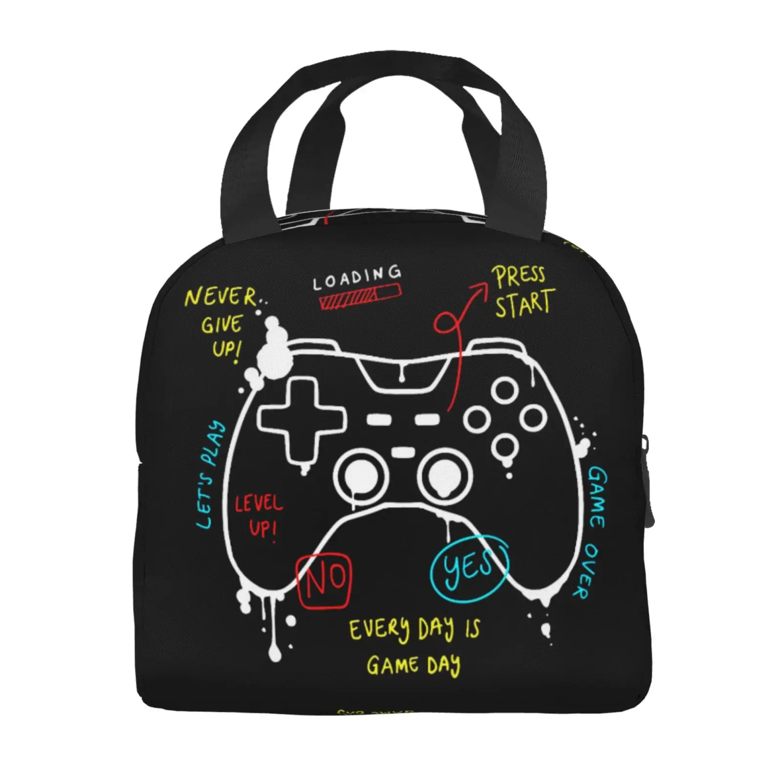 Video Game Controller Printing Insulated Lunch Bag Lunch Box Portable Thermal Bento Tote for Adults Kids Work School Picnic