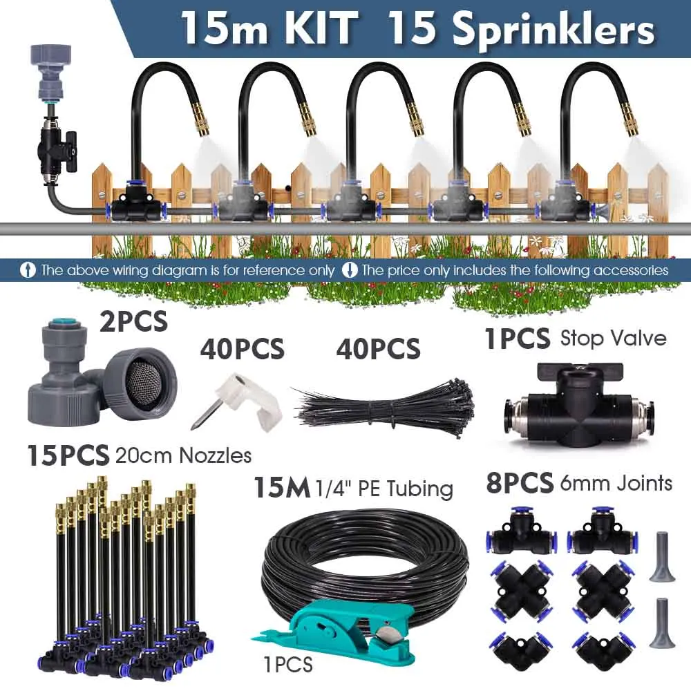 30-5m 1/4" 4/6mm Misting Cooling System 360° Free-bend Adjustable Nozzle Atomizer Sprayer for Outdoor Garden Irrigation Watering image 3