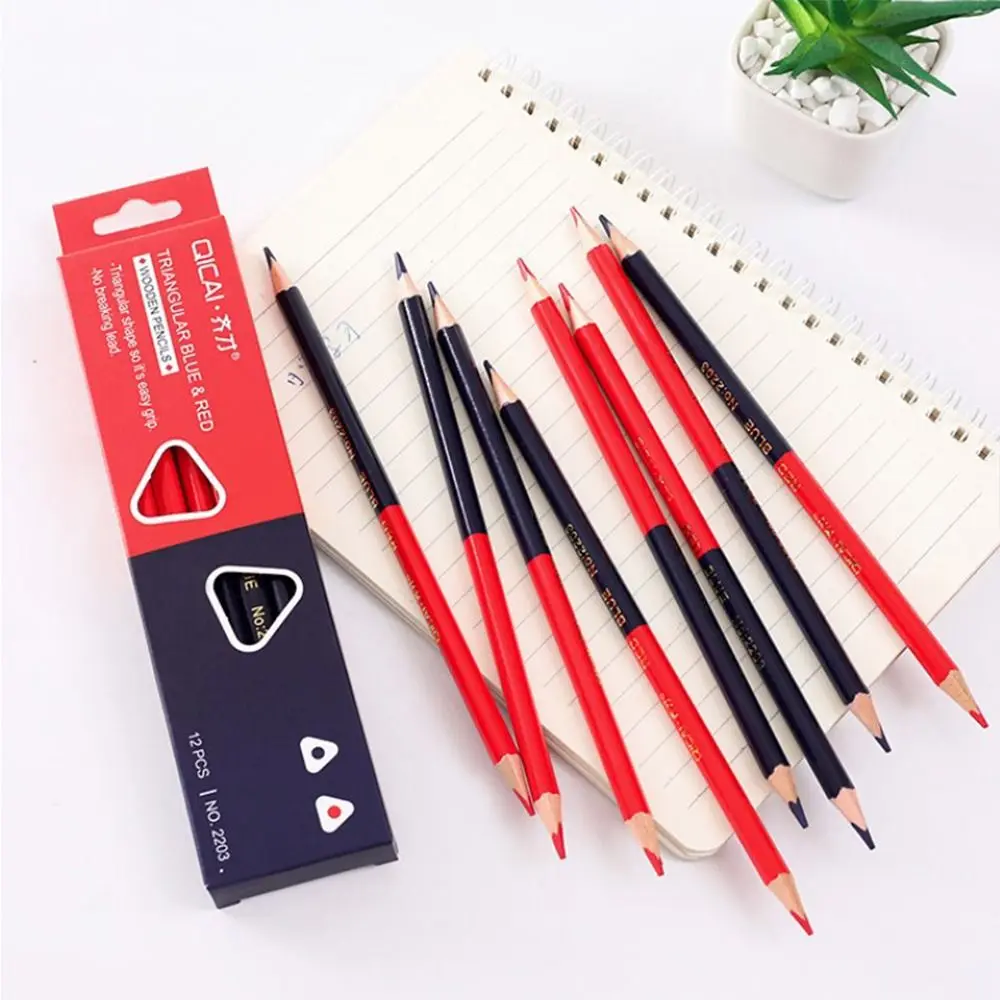 

12pcs/set Wooden Writing Red&Blue Double Head Pencil Drawing Marking 2B Soft Lead Pencil Marker Tools Construction Crew