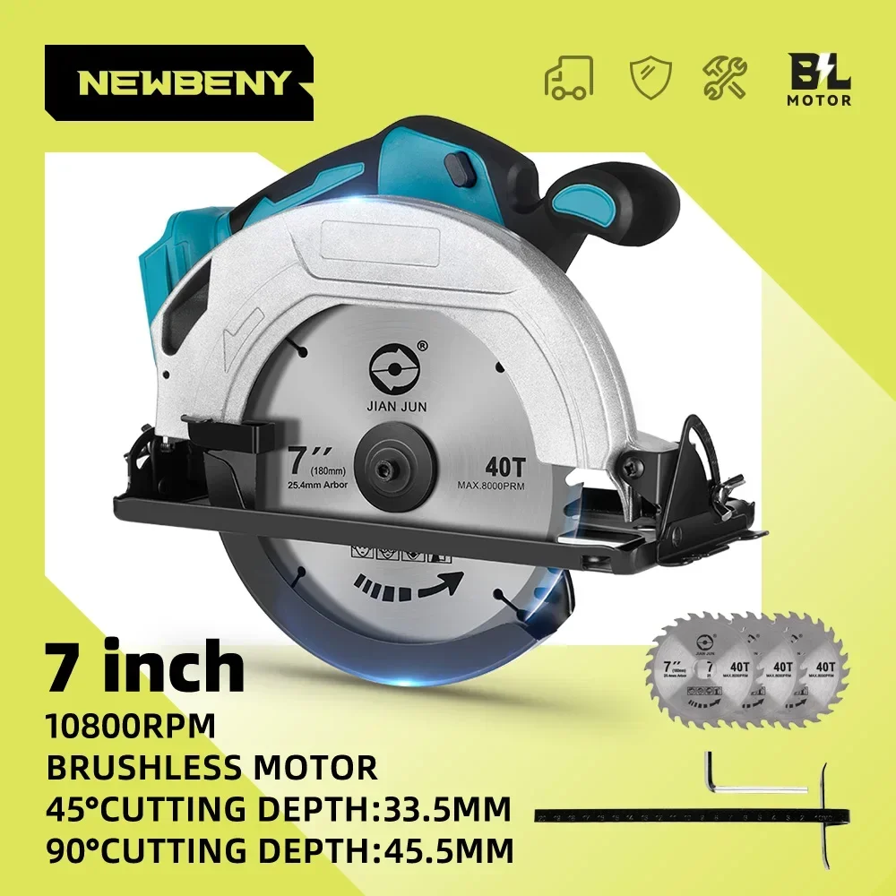 7 Inch Brushless Circular Saw 180mm 10800Rpm 3 Saw Blade Cordless Woodworking Cutting Tool Electric Saw