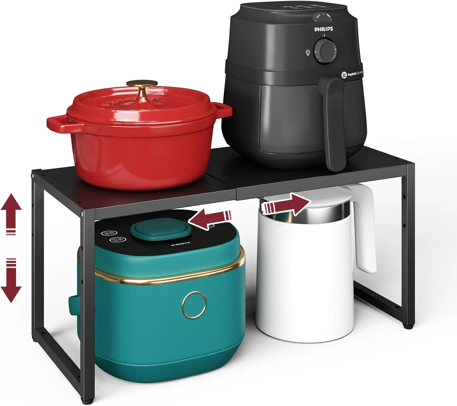 

Heavy Duty Expandable Kitchen Shelves, 110LBS Metal Storage Rack for Pantry, Garage, Under Cabinet