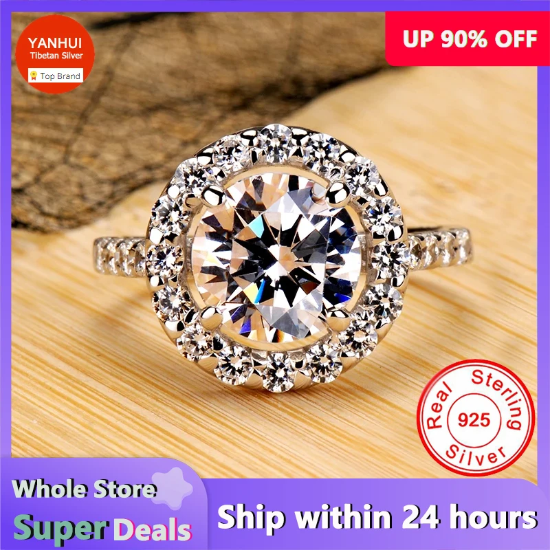 YANHUI Allergy Free Original White Gold Plated Tibetan Silver Rings For Women Round Circle Zircon Stone Rings Fashion Jewelry