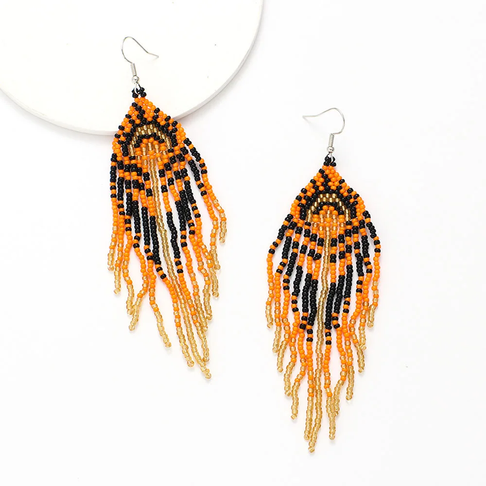 New Arrival Bohemian Women\'s Jewelry Accessories Vintage Handmade Beads Boho Beaded Tassel Long Hanging Earrings for Women 2022