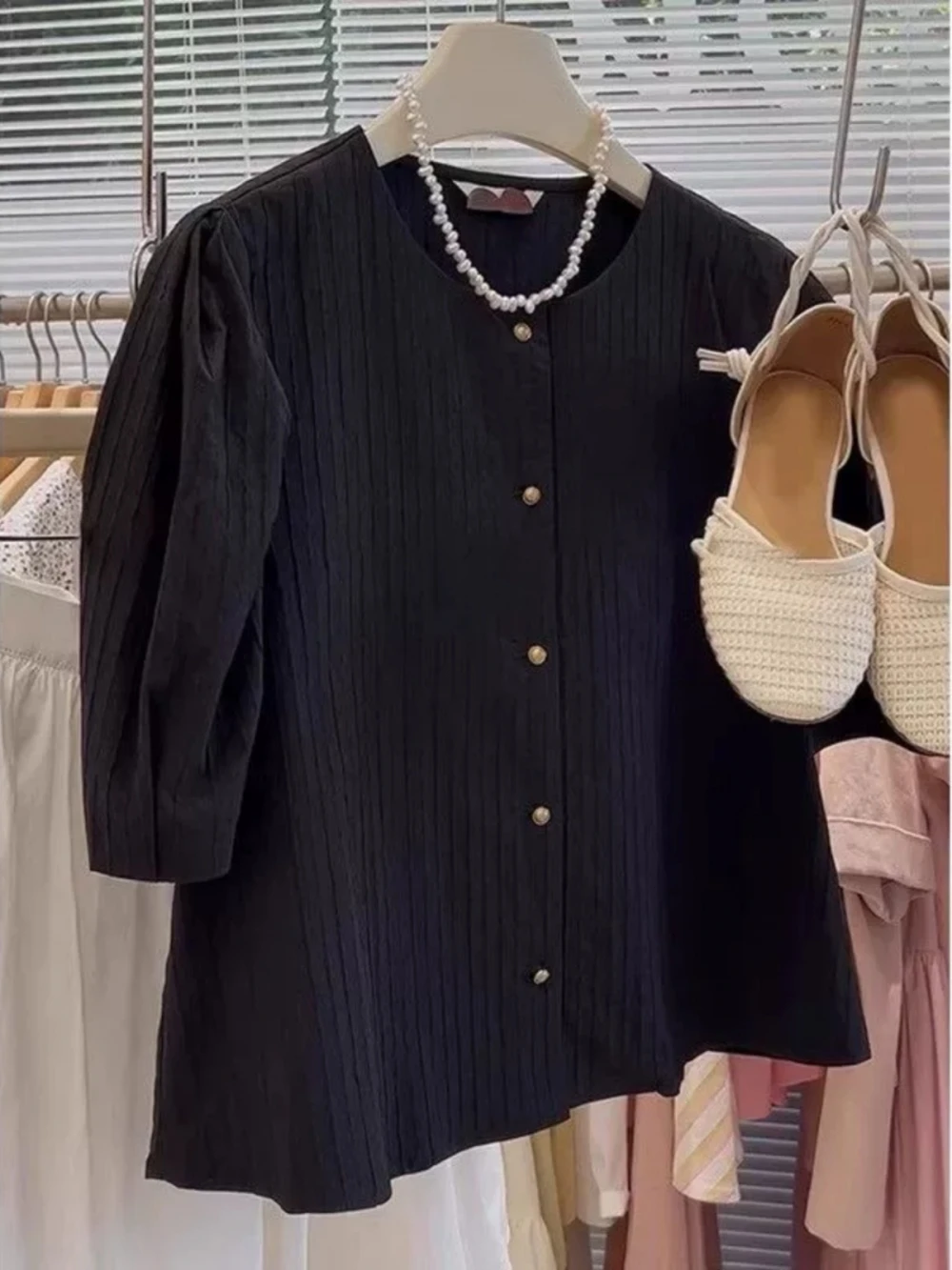 

plus Size Casual Bubble Sleeve Shirt Women's Button up Loose Fitting Anti-Aging Summer Top for Heavy Women And Pear Bod...