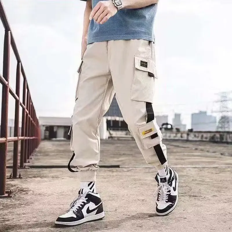Spodnie męskie typu cargo spadochroniarza, modne, markowe, dresowe, funkcjonalne, wiosenno-letnie, uniwersalne, w stylu koreańskim, modne, codzienne, designerskie.