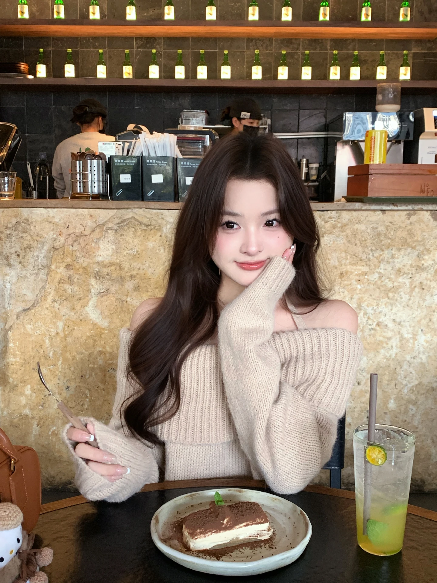 

Banana Pure Desire One-oulder Knitted Sweater Women's Spring Soft Cozy Ne-Hanging Top Sweet Sle Loose Fit Long Sve