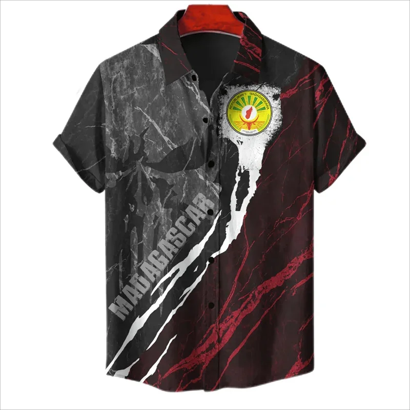 Camisa hawaiana con estampado 3D de mapa de bandera de Madagascar para hombre, camisa de playa con emblema nacional, blusas de manga corta, Tops de solapa para hombre